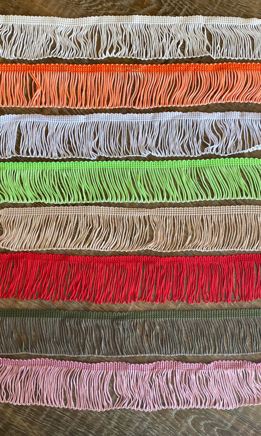 Fringe, 2” wide fringe, quality fringe, 8 colours, ivory, orange, white, green, stone, red, khaki, pink