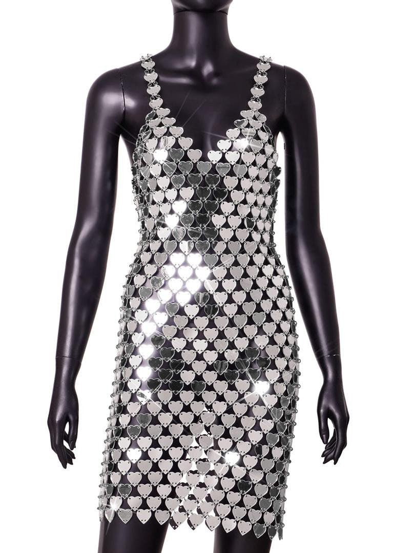 Embellished mini dress, Black or Silver Discs, Fashionable Dress