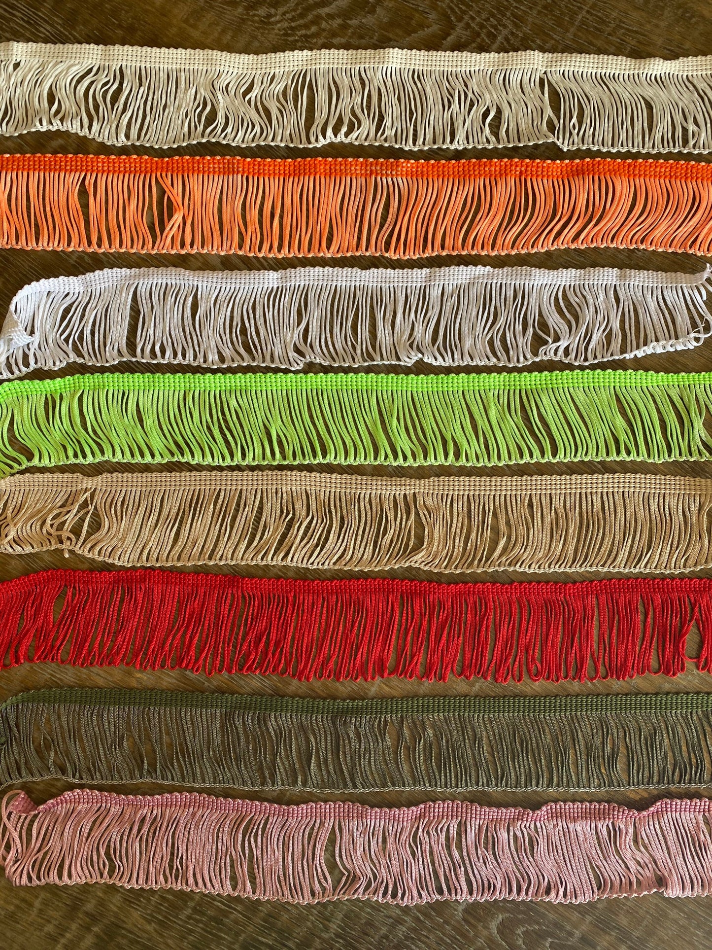 Fringe, 2” wide fringe, quality fringe, 8 colours, ivory, orange, white, green, stone, red, khaki, pink