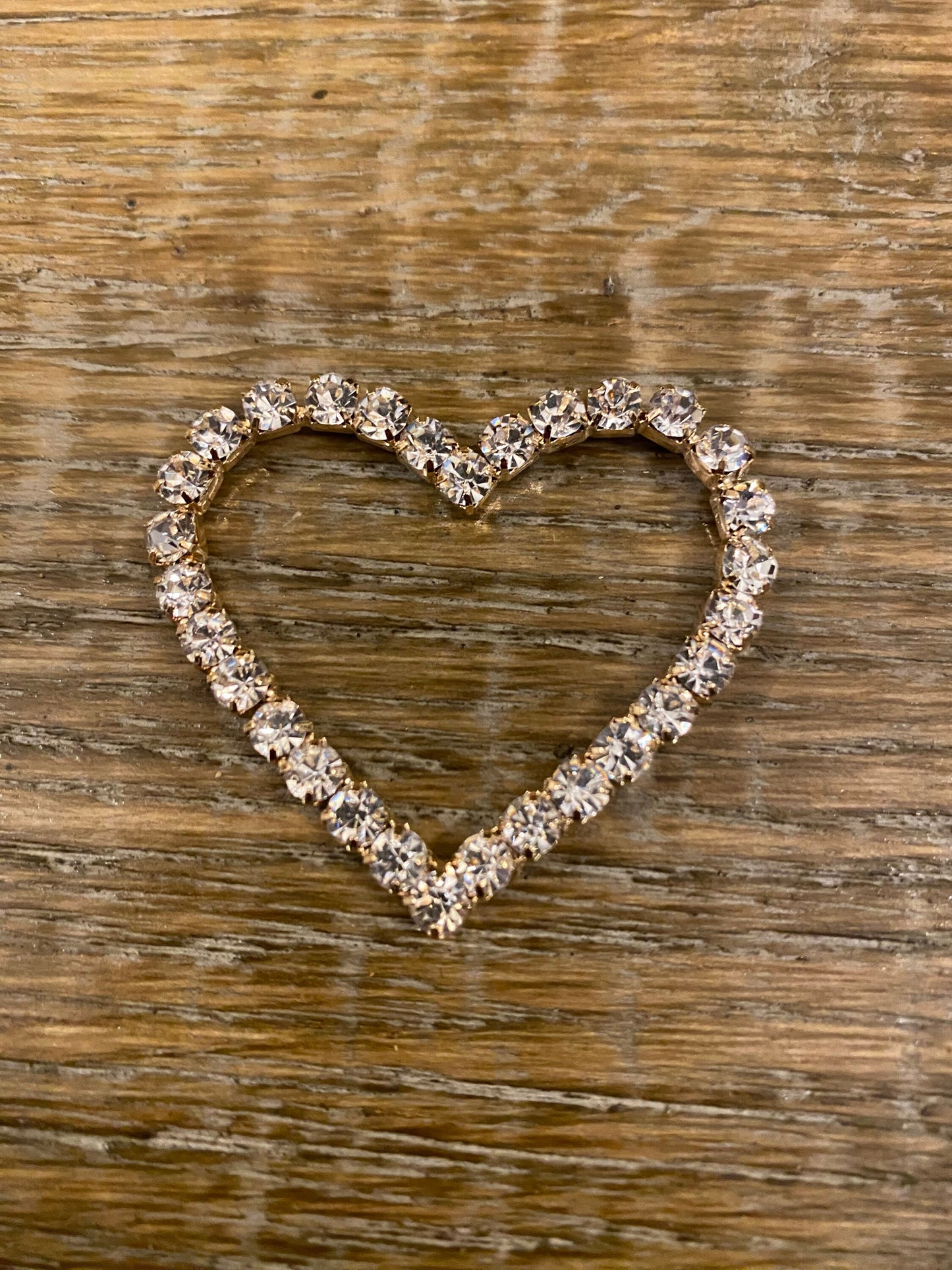 Diamanté Rhinestone Heart Buckle, Gold Base (2 inch)