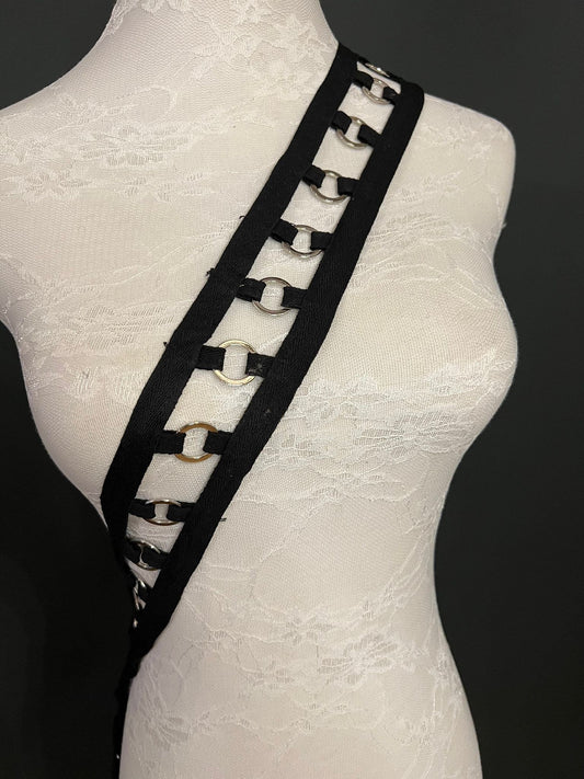 Ring Trimming, Straight Edge Tape, Sewing Tape with Ring Detail, Silver Rings, Webbing Tape with Rings, Black, Silver
