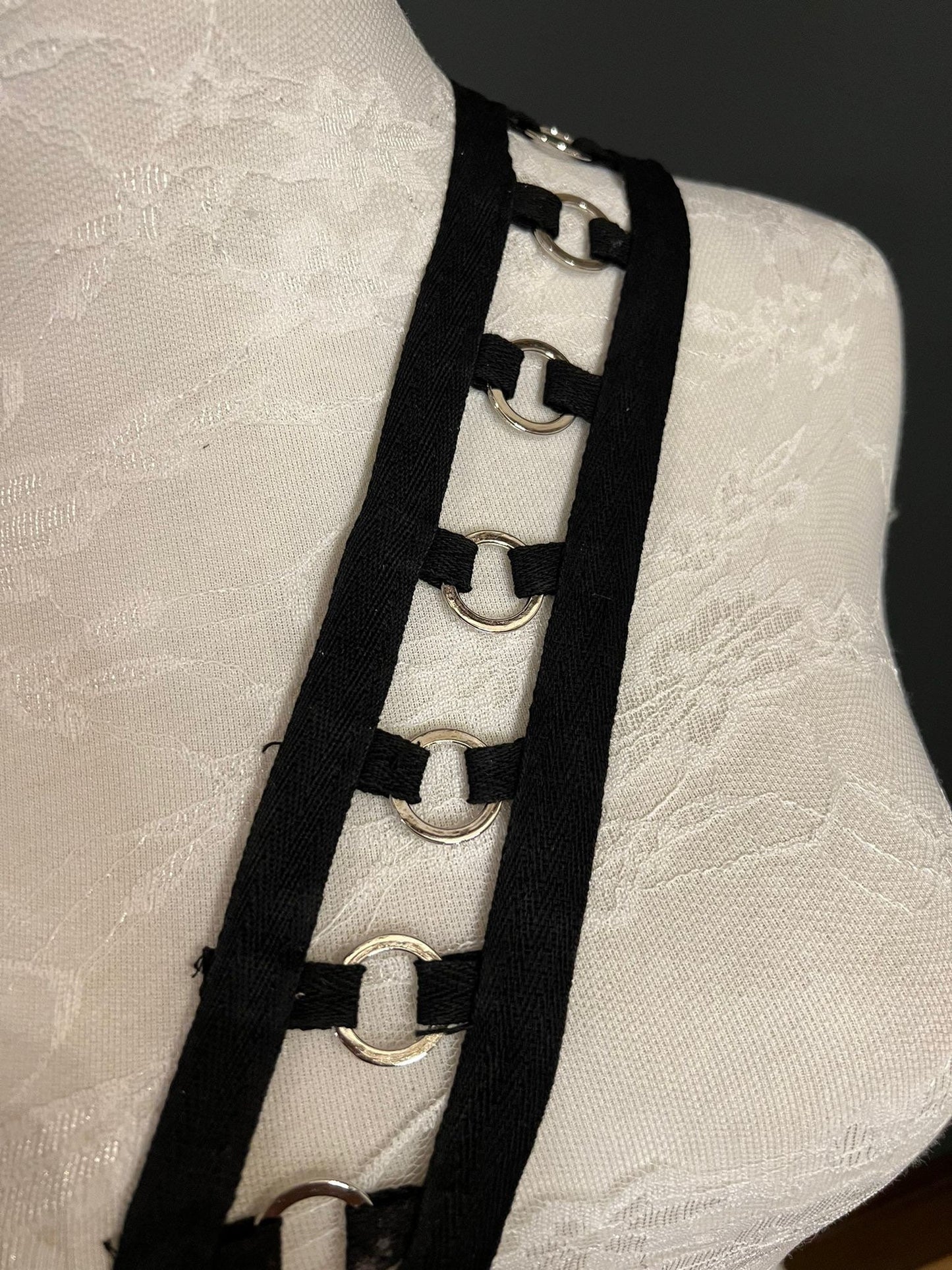 Ring Trimming, Straight Edge Tape, Sewing Tape with Ring Detail, Silver Rings, Webbing Tape with Rings, Black, Silver