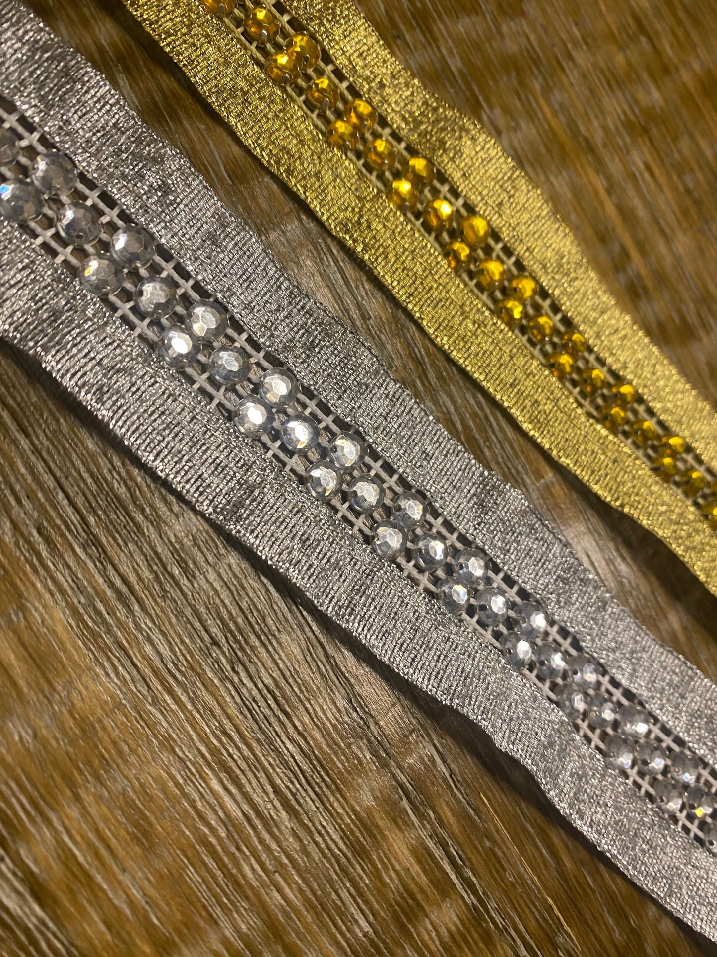 Rhinestone Diamanté Tape, Lurex Ribbon Tape, Gold, Silver