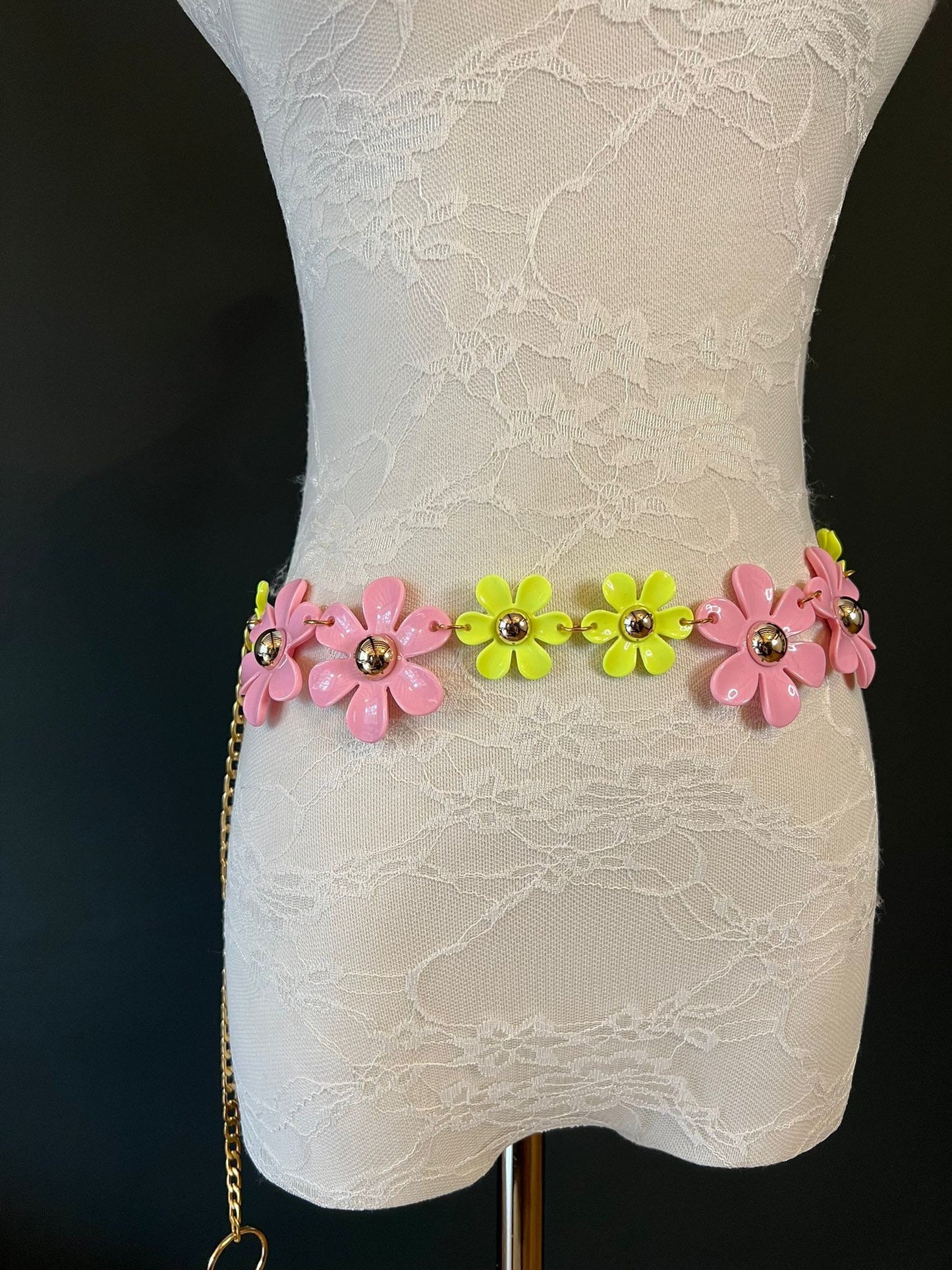 Handmade Daisy Chain Belt, Pink & Yellow, Festival Fashion, Sizes 18" - 60"