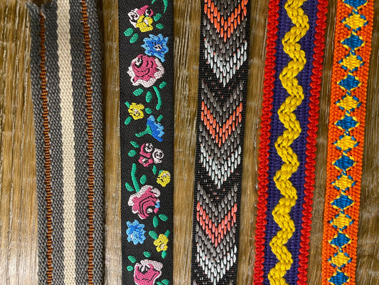 Woven tapes, floral tape, stripes, patterned, 1.8cm - 2.8cm, clothing, bags, crafts