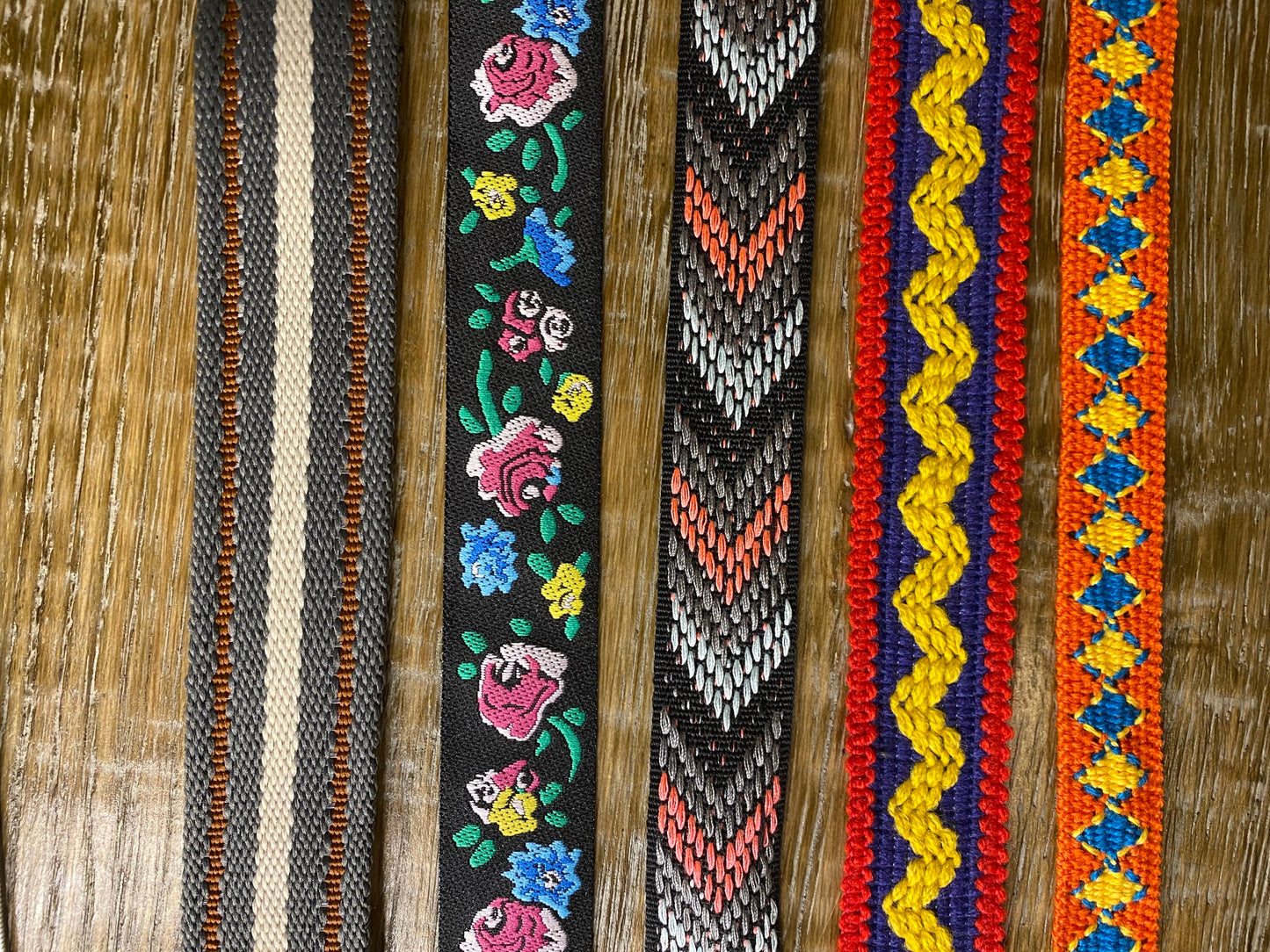 Woven tapes, floral tape, stripes, patterned, 1.8cm - 2.8cm, clothing, bags, crafts