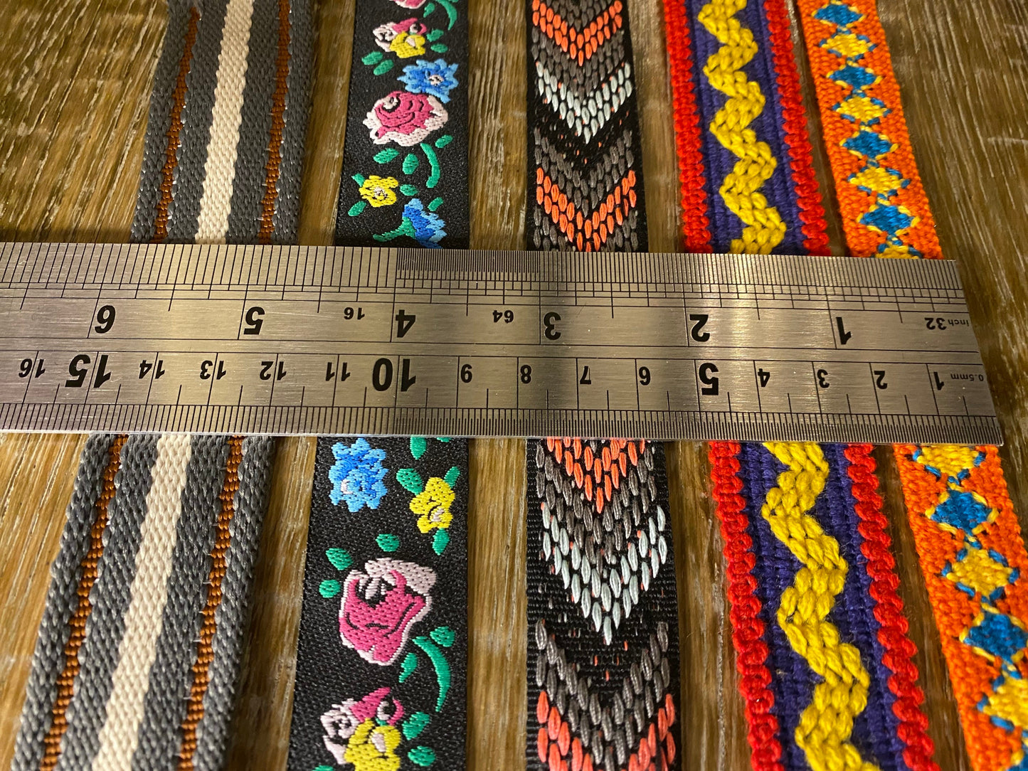 Woven tapes, floral tape, stripes, patterned, 1.8cm - 2.8cm, clothing, bags, crafts