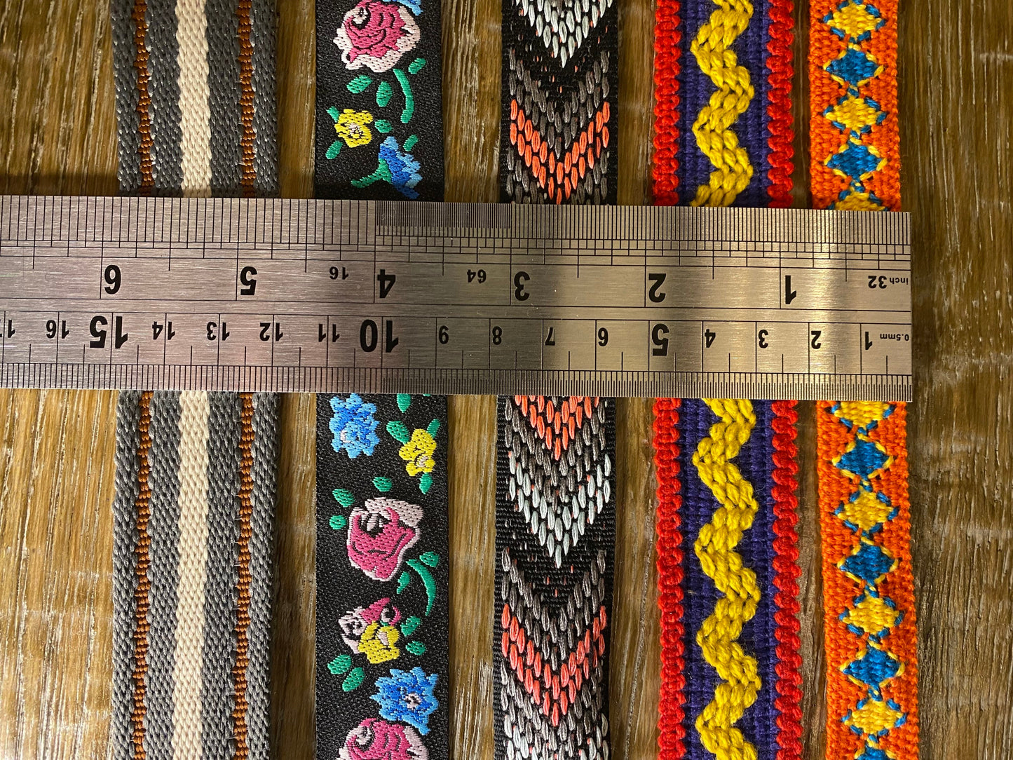Woven tapes, floral tape, stripes, patterned, 1.8cm - 2.8cm, clothing, bags, crafts