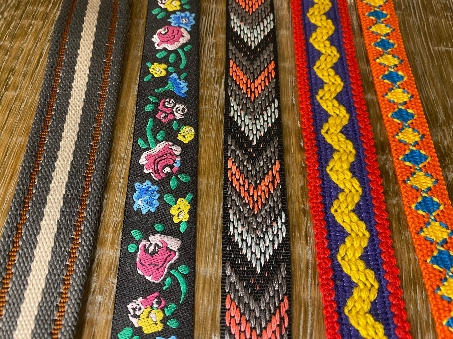 Woven tapes, floral tape, stripes, patterned, 1.8cm - 2.8cm, clothing, bags, crafts