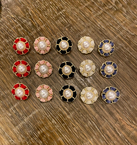Buttons, Metal Pearl Buttons, Velvet Buttons, Pearl Buttons, Premium Buttons, 2cm, Shank, 34L, Red, Cream, Black, Lilac, Pink