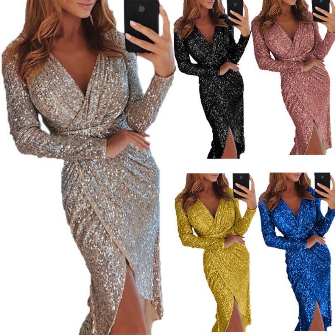 Dress, Sequins, Dress, Fashion Dress, Elegant Evening Dress, Black, Royal, Champagne Gold, Amber, Pink, FAN Design