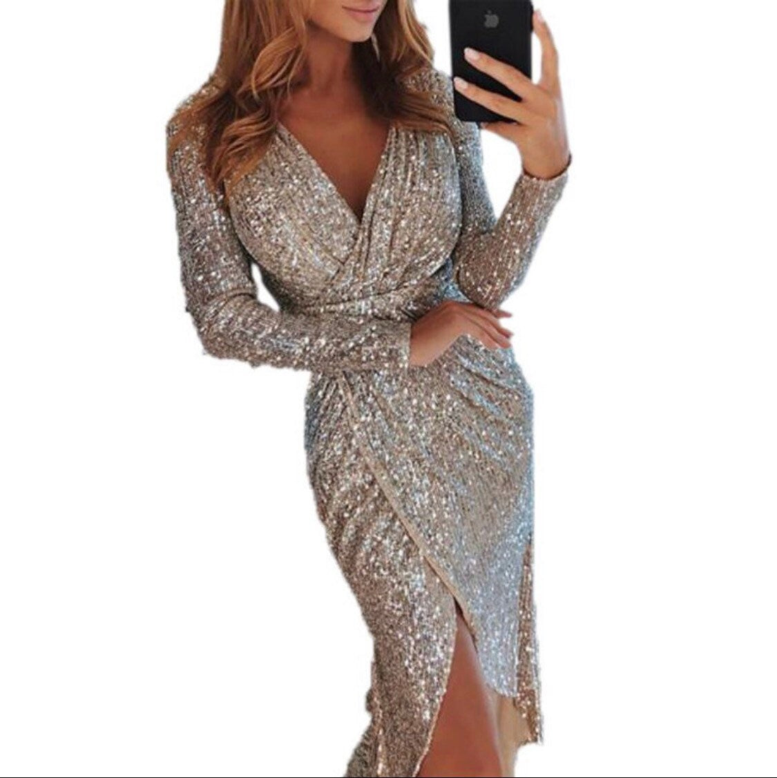 Dress, Sequins, Dress, Fashion Dress, Elegant Evening Dress, Black, Royal, Champagne Gold, Amber, Pink, FAN Design