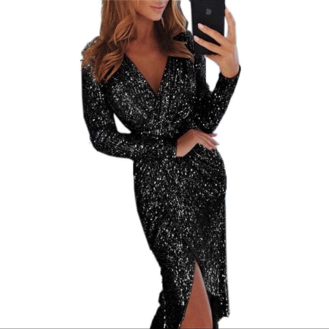 Dress, Sequins, Dress, Fashion Dress, Elegant Evening Dress, Black, Royal, Champagne Gold, Amber, Pink, FAN Design
