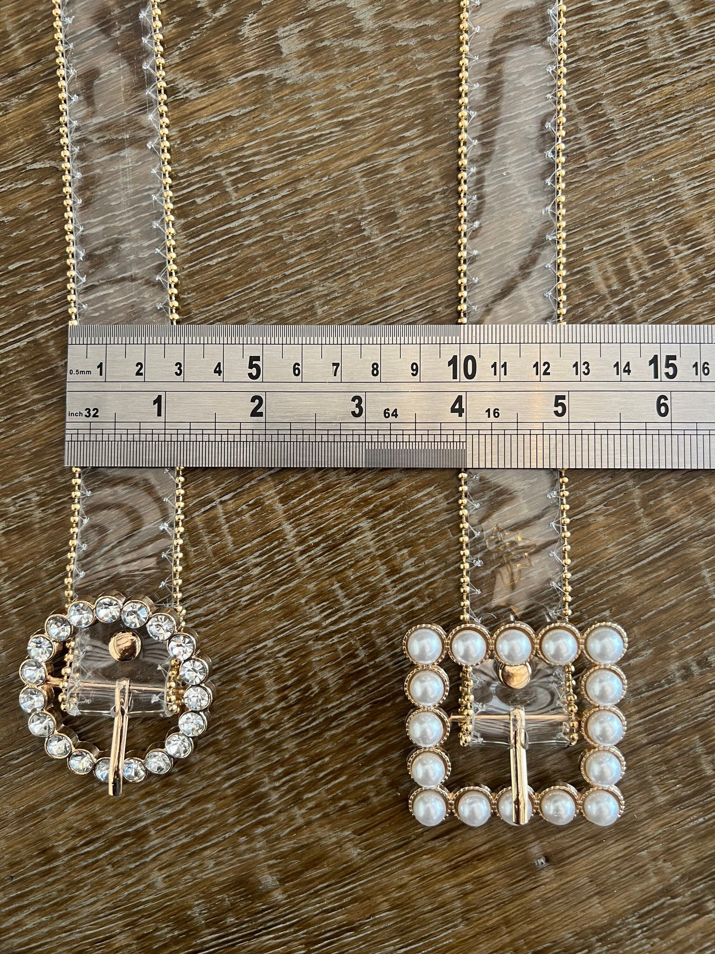 Transparent Belt, Pearl & Rhinestone Buckle, Handmade Italian Fashion