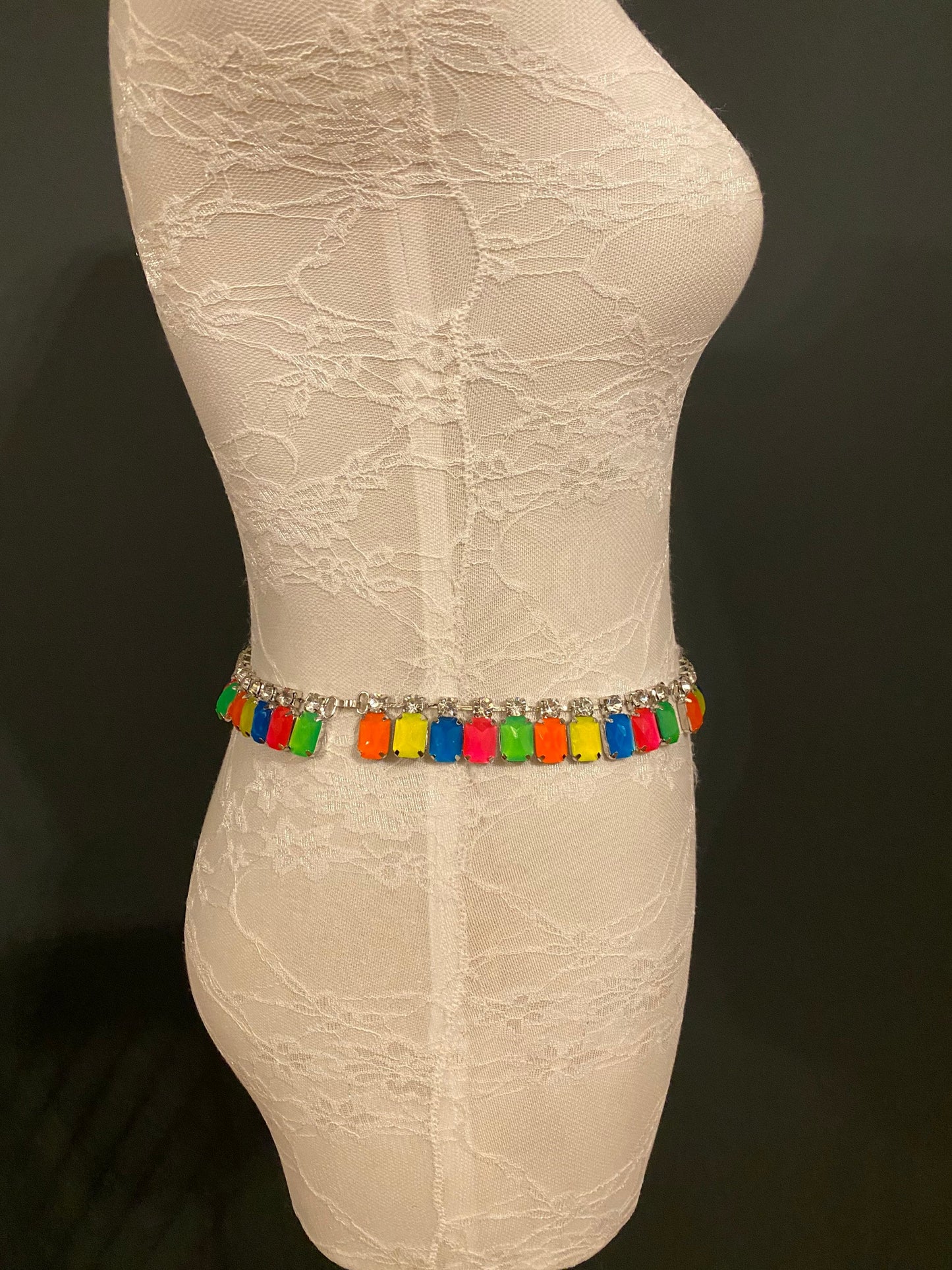 X-long chain belt, Neon Belt, Florescent Jewel Chain shelf, Festival, Costume, Shows, Fashion Chain Belt