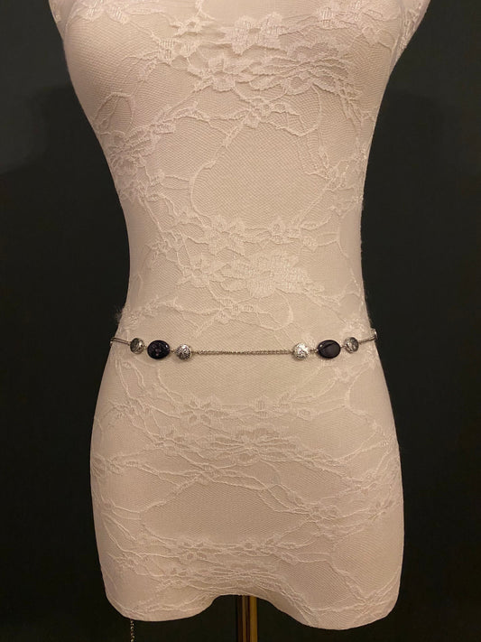 X-long Belt, Beaded Belt, Black, Silver, UK Sizes 2-38