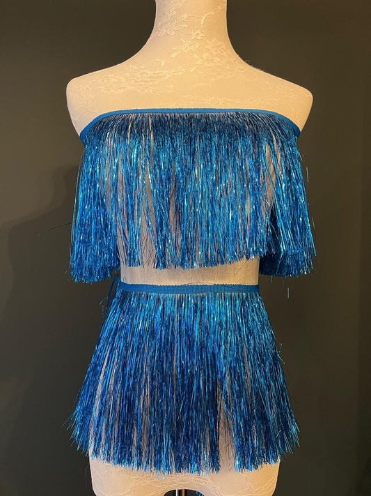 Aqua Blue Tinsel Fringe, 8" Wide, Dance Costume Trimming, 17 Colours