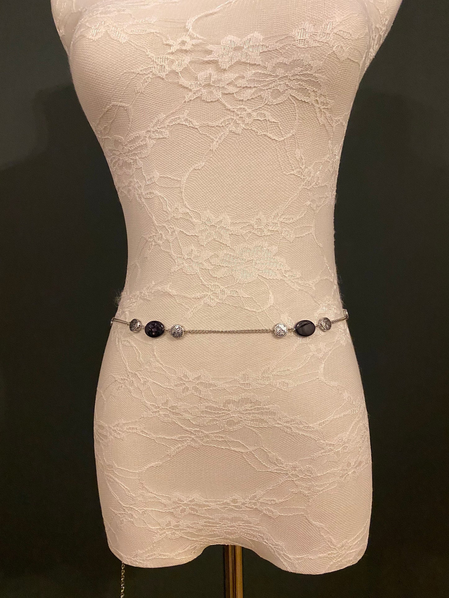 X-long Belt, Beaded Belt, Black, Silver, Size 18”-60”, Elegant Belt, Dress, Swimwear, Gift