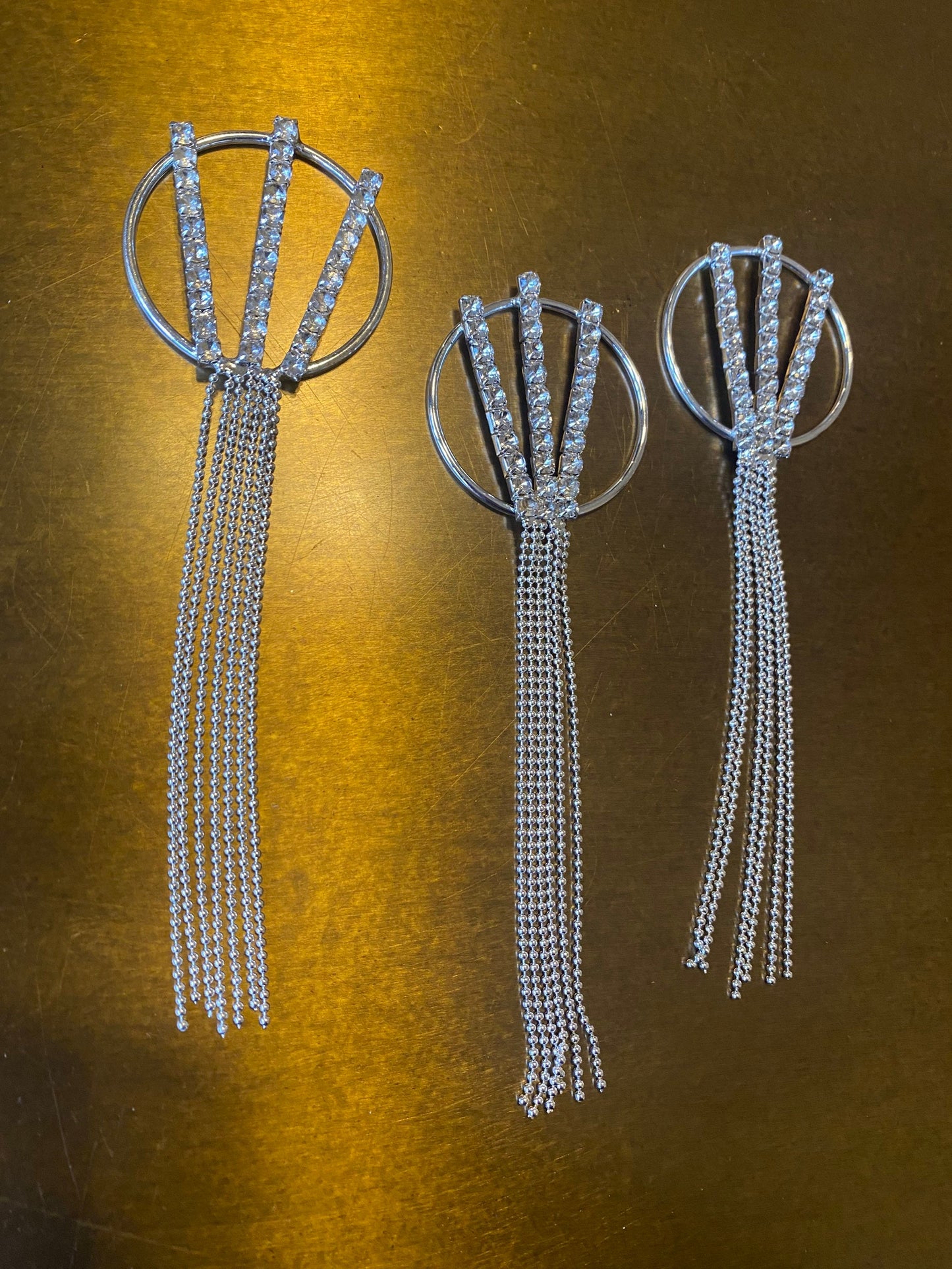 Rhinestone Ring Buckle with Ball Tassel, Silver Diamanté Fringe
