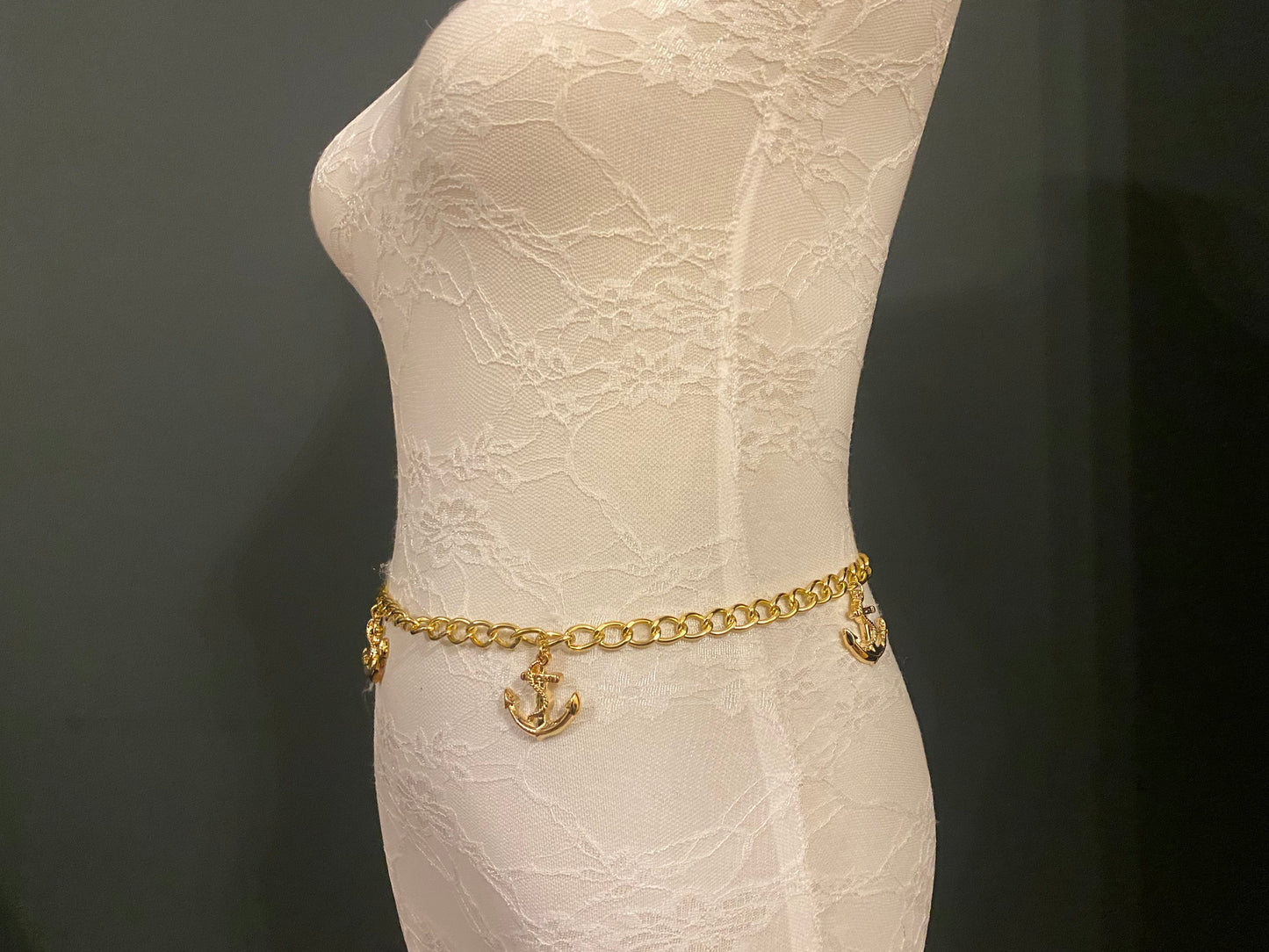 Gold Chain Belt with Anchor Pendants – Handmade to Measure 18–60 Inch Waist