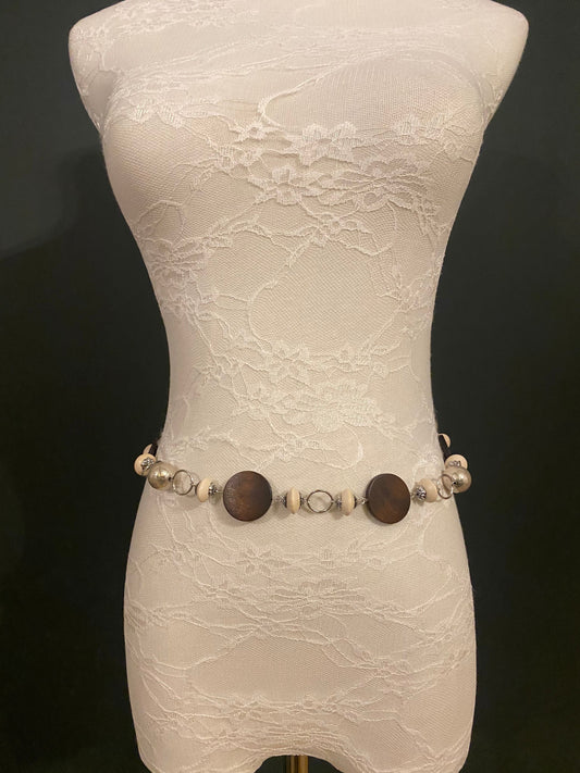 Boho Wood Bead Belt with Silver Rings, Adjustable Fashion Belt, Sizes 18" - 60"