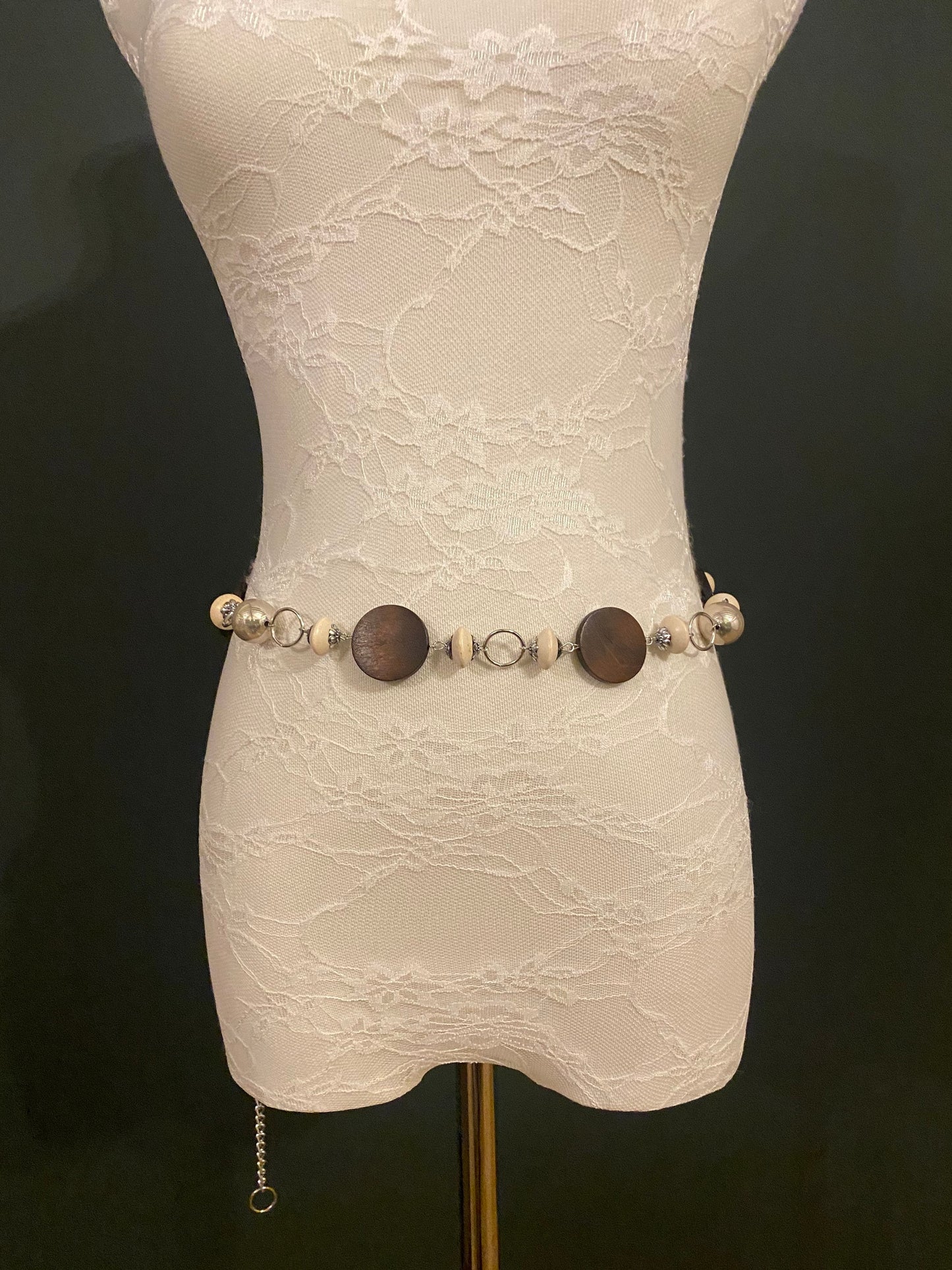 Boho Wood Bead Belt with Silver Rings, Adjustable Fashion Belt, Sizes 18" - 60"