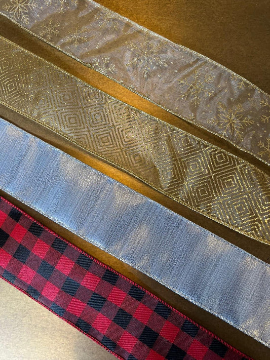 Christmas Wire Edged Ribbon, Holiday Decor, 2.5" Wide
