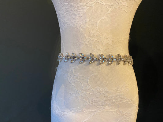 X-long Belt, Rhinestone Belt, Jewel Belt, Silver