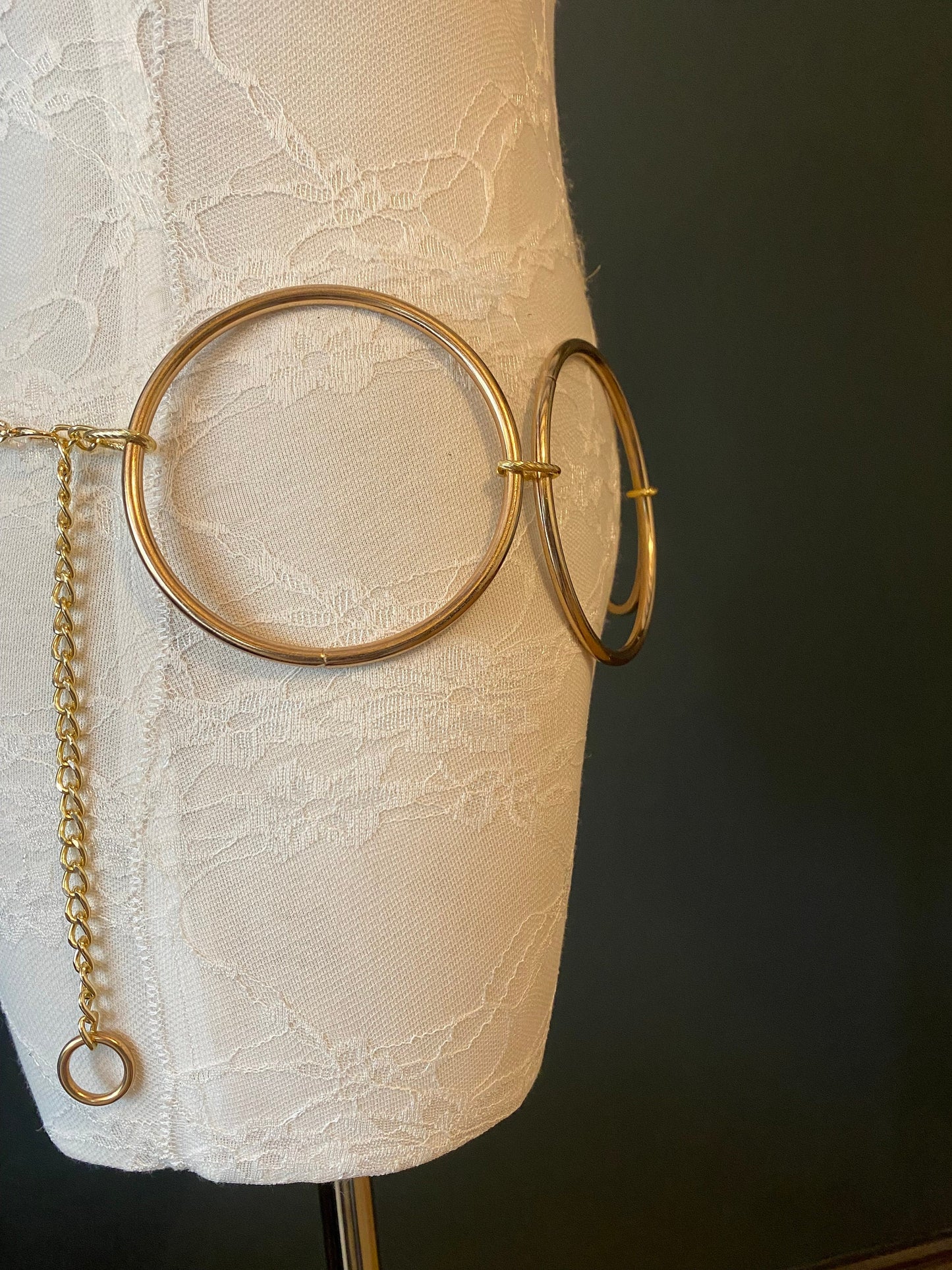 X-long, 4” Metal Ring Belt, Gold Metal Ring Belt, Extra Wide, FAN Design