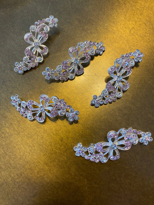 Pink Rhinestone Floral Brooch, Colourful Pin (6cm)