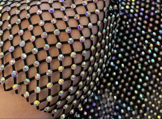 Fabric, Rhinestone FabRic, AB Iridescent Stones, Black fabric, Nude Fabric