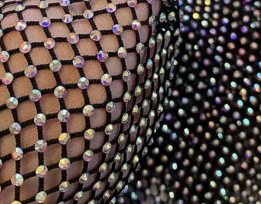 Fabric, Rhinestone FabRic, AB Iridescent Stones, Black fabric, Nude Fabric