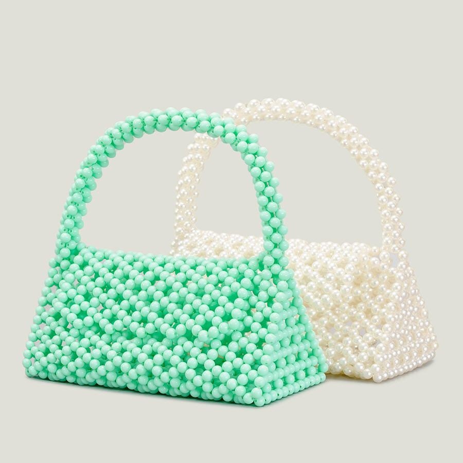 Crystal Bead Handbag, Beaded Handbag, Cream, Green, Pearls