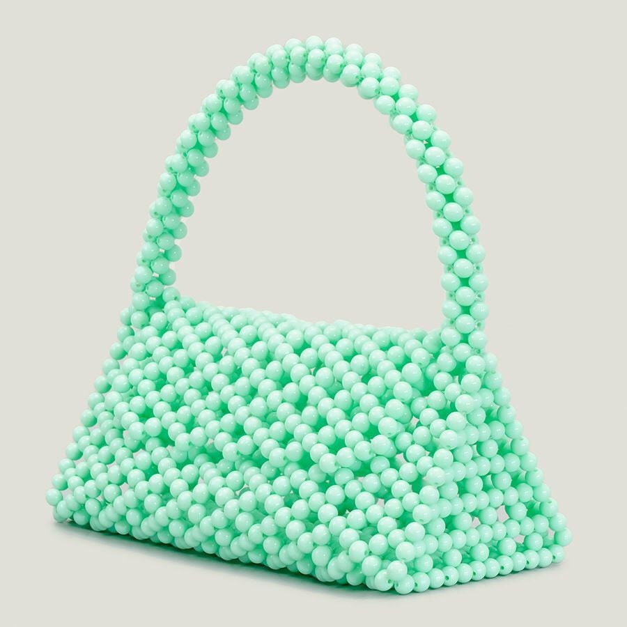 Crystal Bead Handbag, Beaded Handbag, Cream, Green, Pearls
