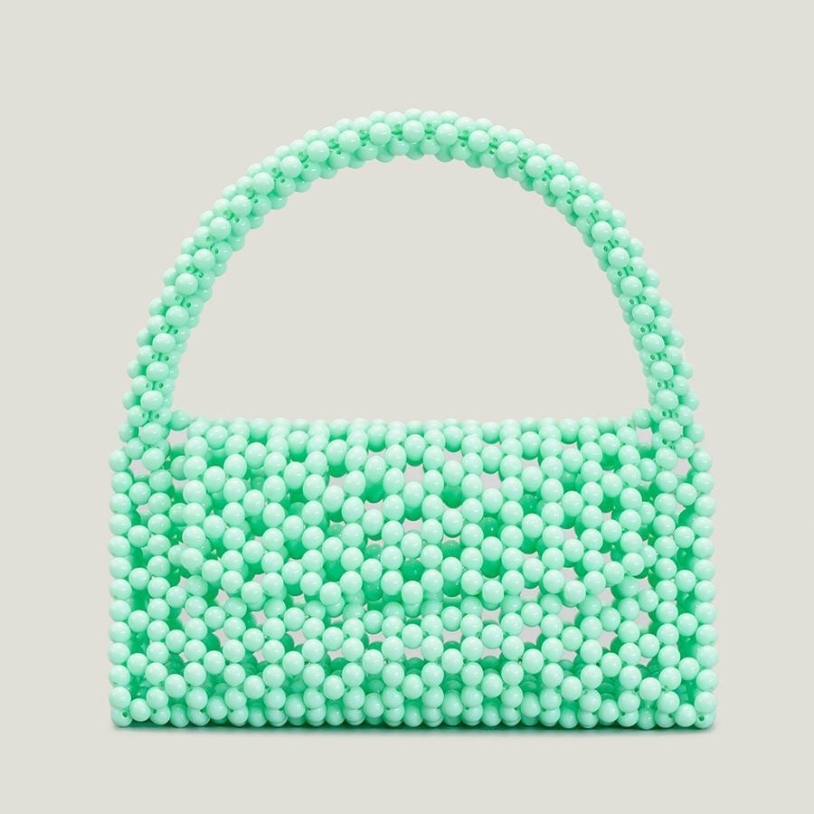 Crystal Bead Handbag, Beaded Handbag, Cream, Green, Pearls