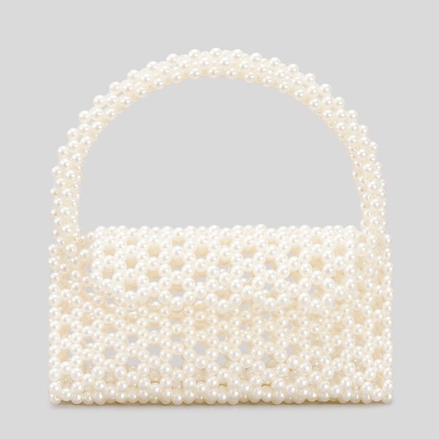 Crystal Bead Handbag, Beaded Handbag, Cream, Green, Pearls