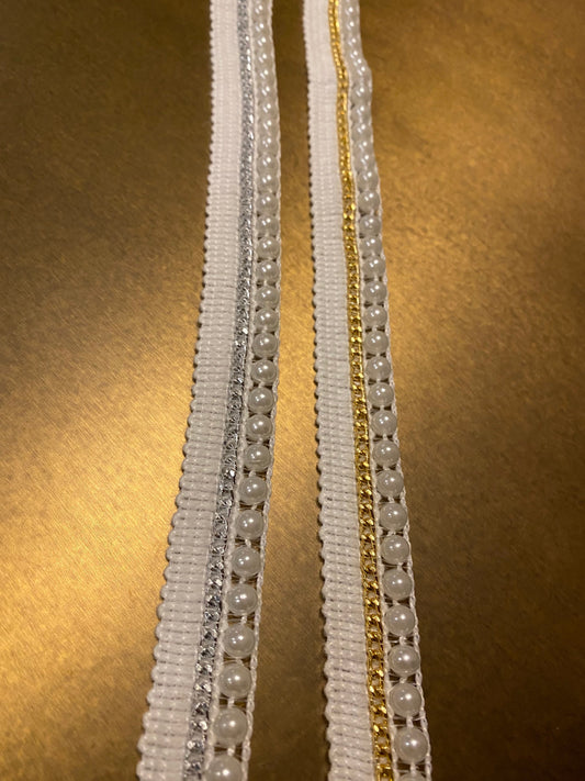Woven Tape, Chain, Pearls, Silver, Gold, Ivory Tape