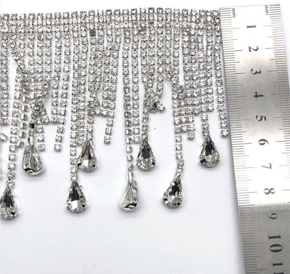 Sparkling Rhinstone Fringe Tassel, Rhinestone Trim fringe Crystal, applique neckline, DIY Neck wedding, Sewing, jackets, bridal, 8.5cm Wide