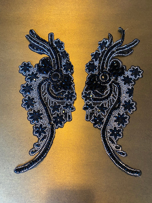 1pair, Diamanté, Beaded Heat Seal Motif, Two Part, Left, Right, 30cm