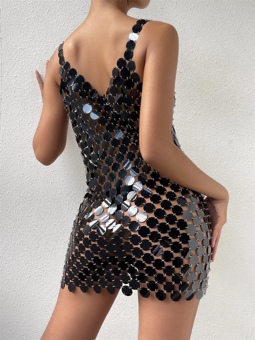 Embellished mini dress, Black Discs, Fashionable Dress