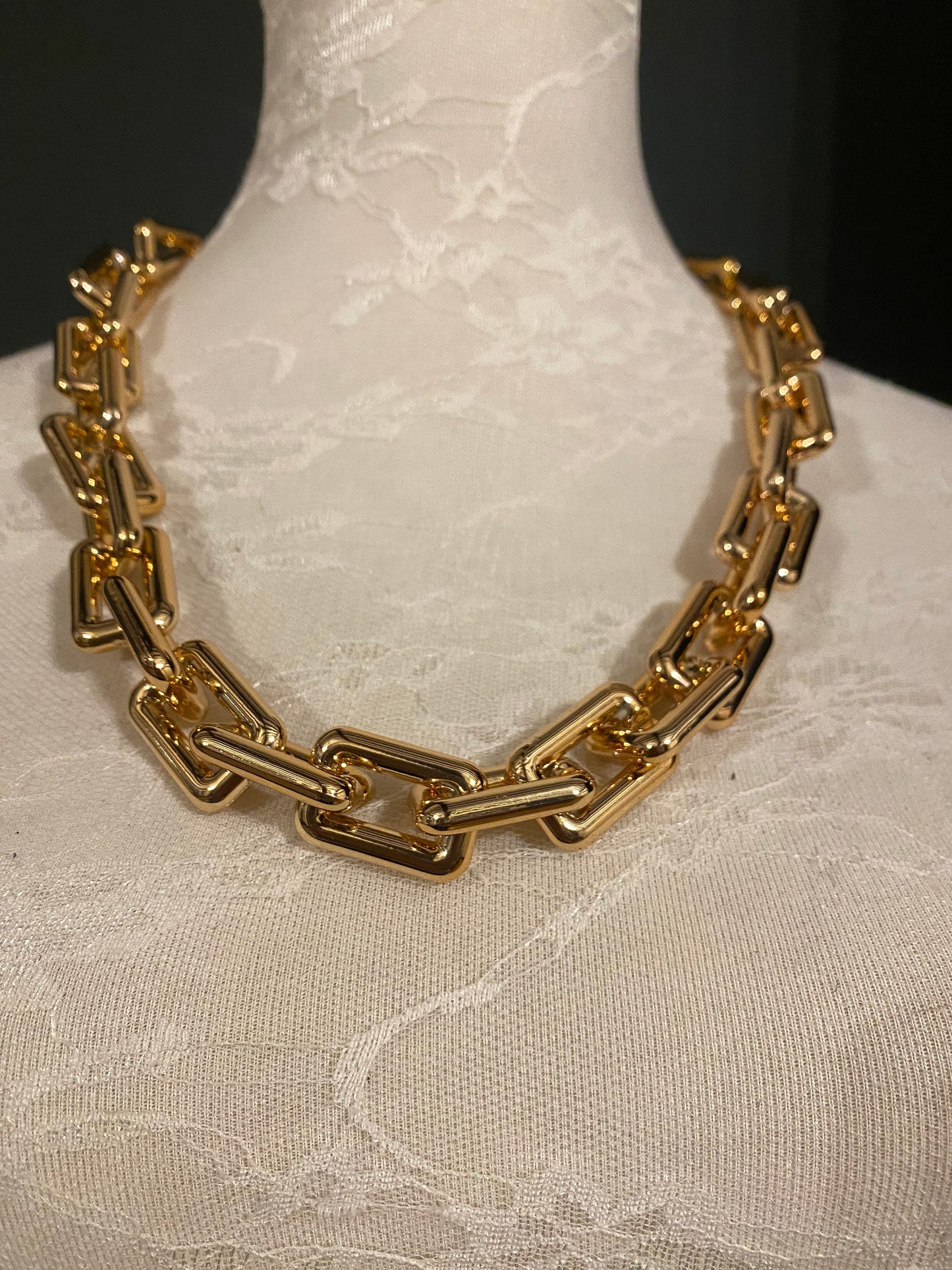 Rose Gold Chain Link Necklace, Chunky Rectangle, Lightweight