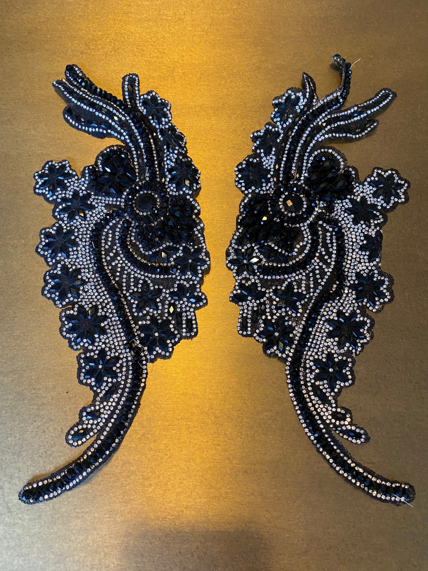 1pair, Diamanté, Beaded Heat Seal Motif, Two Part, Left, Right, 30cm