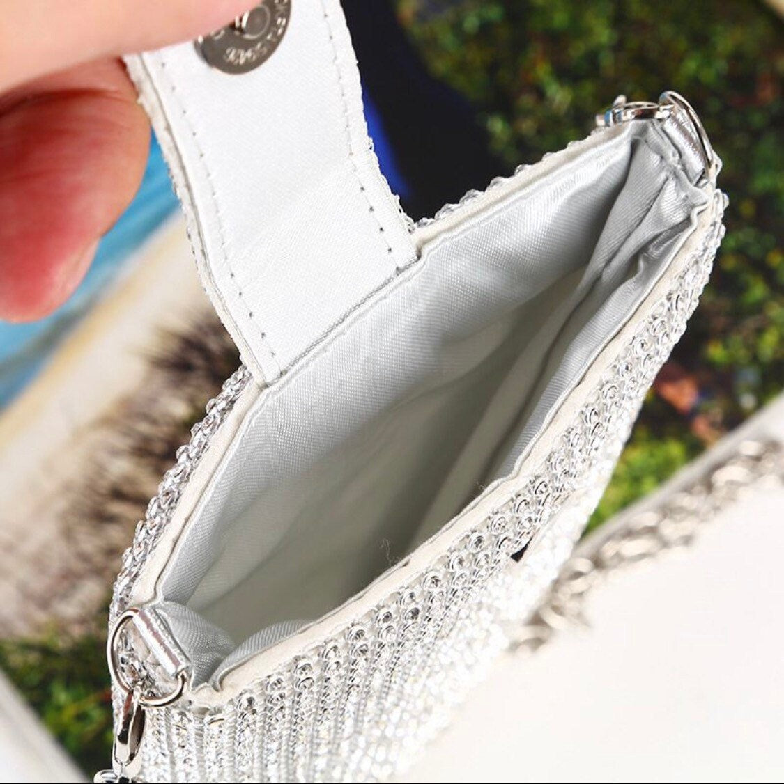 Rhinestone Diamanté Pouch, Phone Pouch, Accessory, Black, Silver, Gold