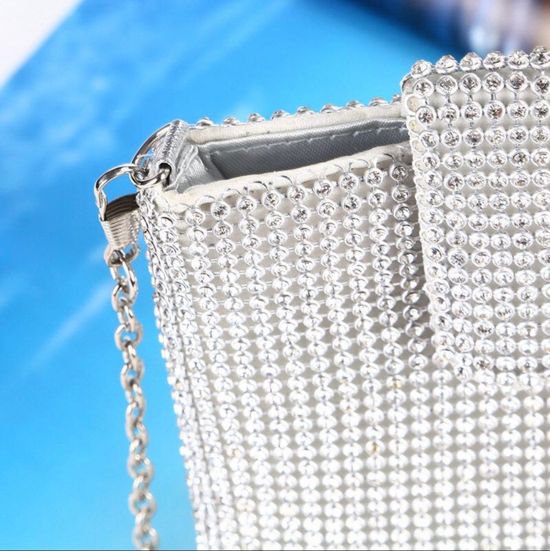Rhinestone Diamanté Pouch, Phone Pouch, Accessory, Black, Silver, Gold