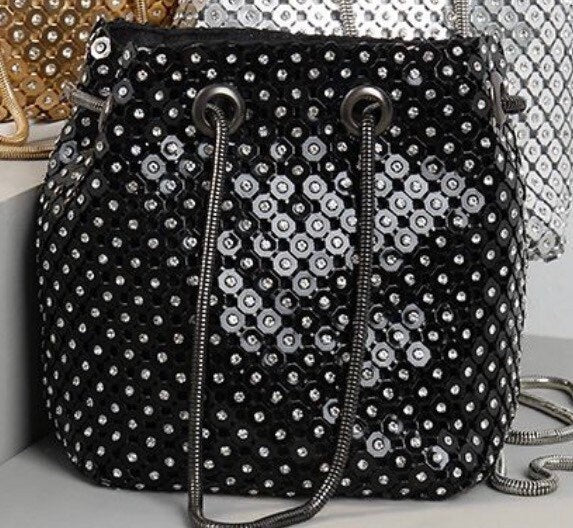 Rhinestone Chainmail Handbag, Quality Handbag, Chainmail, Diamanté, Fashionable Bag, Gold, Silver, Black
