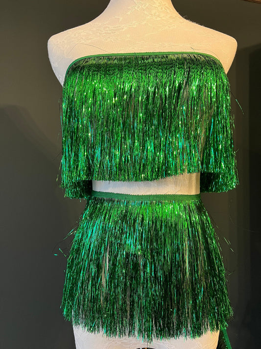 Jade Green Tinsel Fringe, 8" Wide, Costume Trimming, 17 colour options