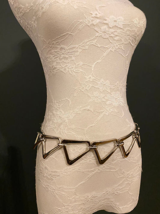 Belt, Triangle Ring Belt, Chain Ring Belt, Silver Belt, Plastic Triangle Belt, Handmade, Fashion Belt, Accessory, Swimwear, UK Sizes 2-36