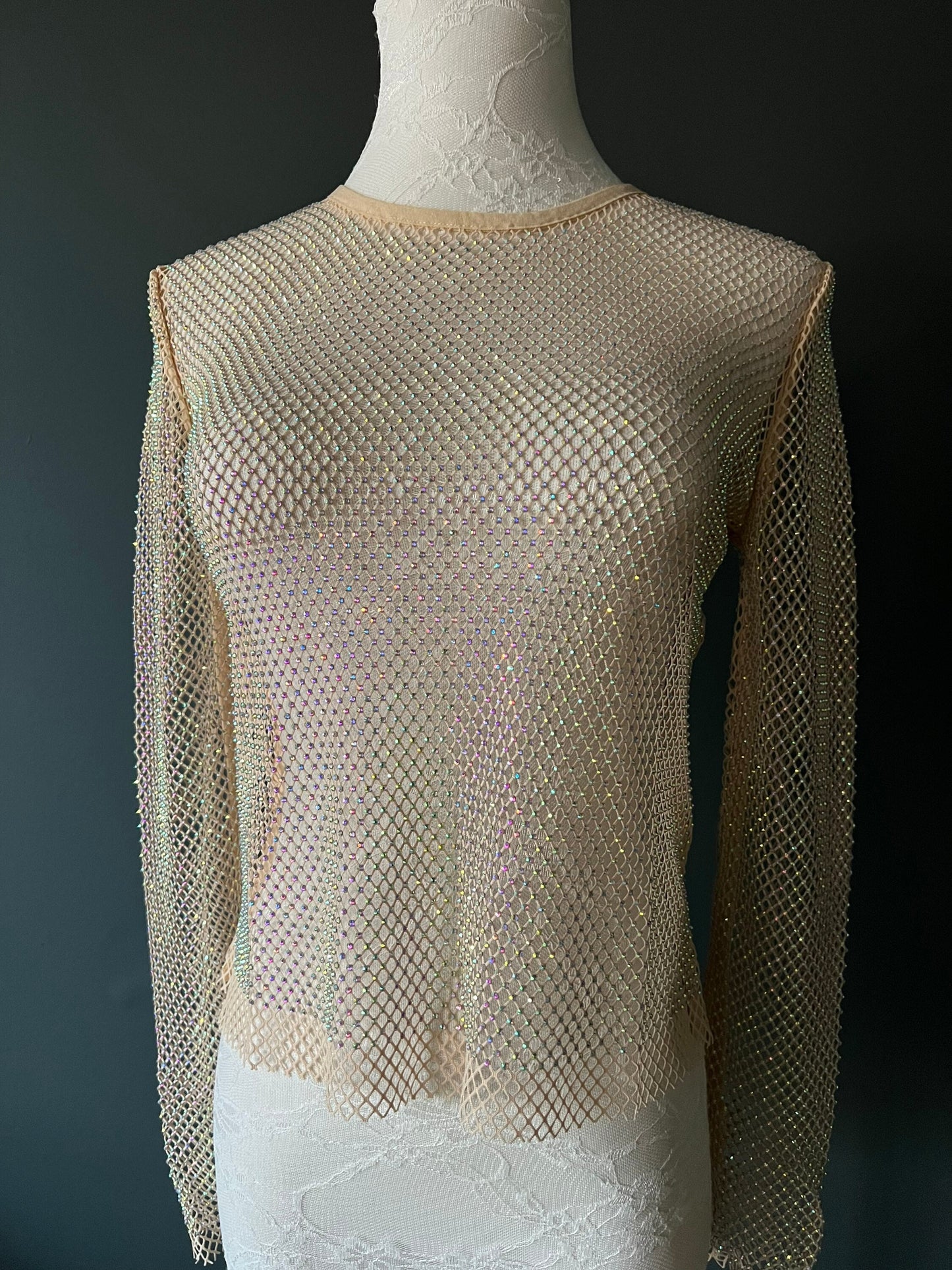 Fishnet Diamanté Top, Rhinestone Top, See Through Top, Fan Fashion Exclusives Range, UK Sizes 6-12