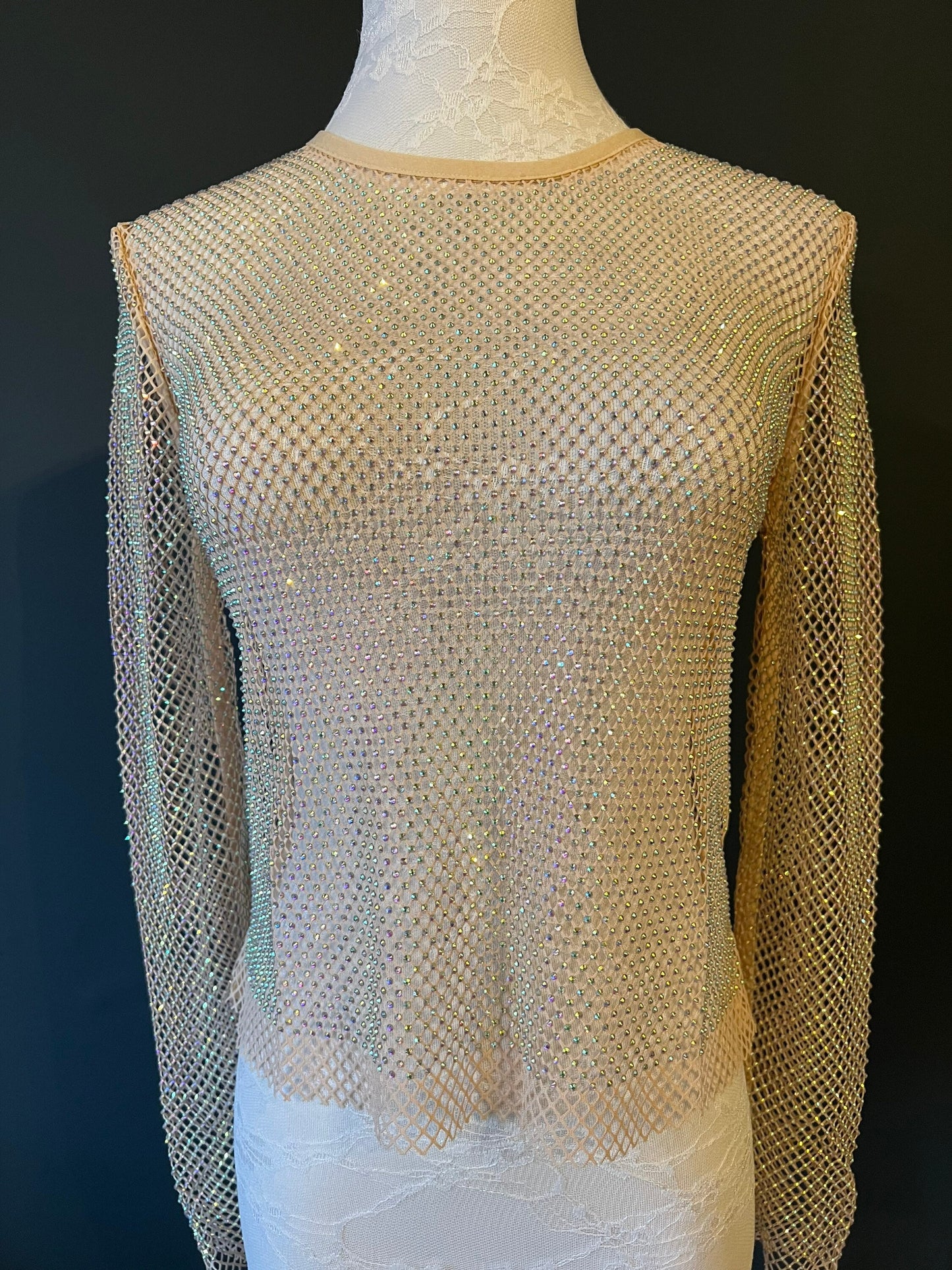 Fishnet Diamanté Top, Rhinestone Top, See Through Top, Fan Fashion Exclusives Range, UK Sizes 6-12