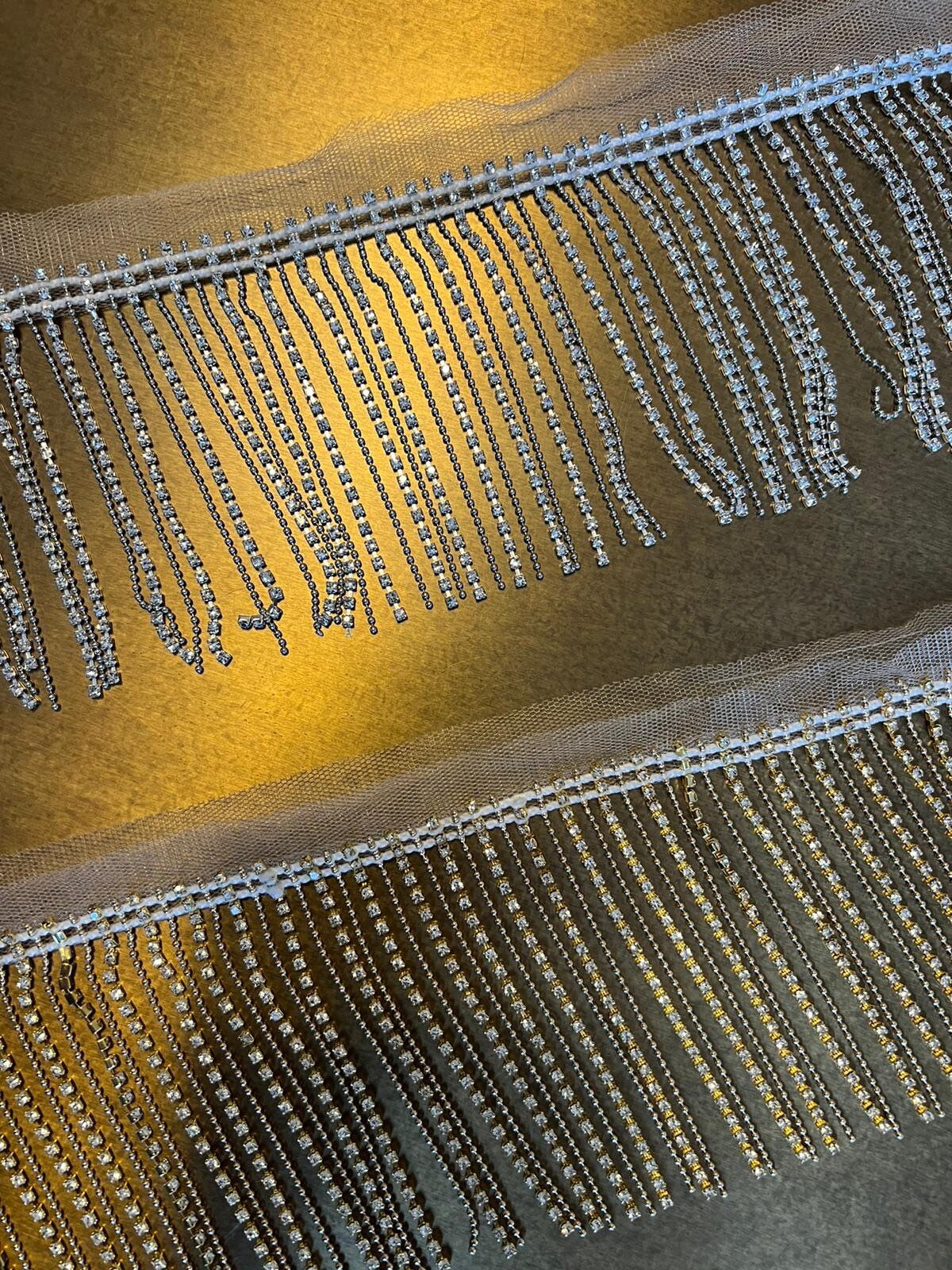 9cm Wide, Diamanté Fringe Trim, Rhinestone Fringe Silver Crystals, Fashion Fringe, Diamanté & Ball Trim, Rhinestones, Fringe, Gold, Silver